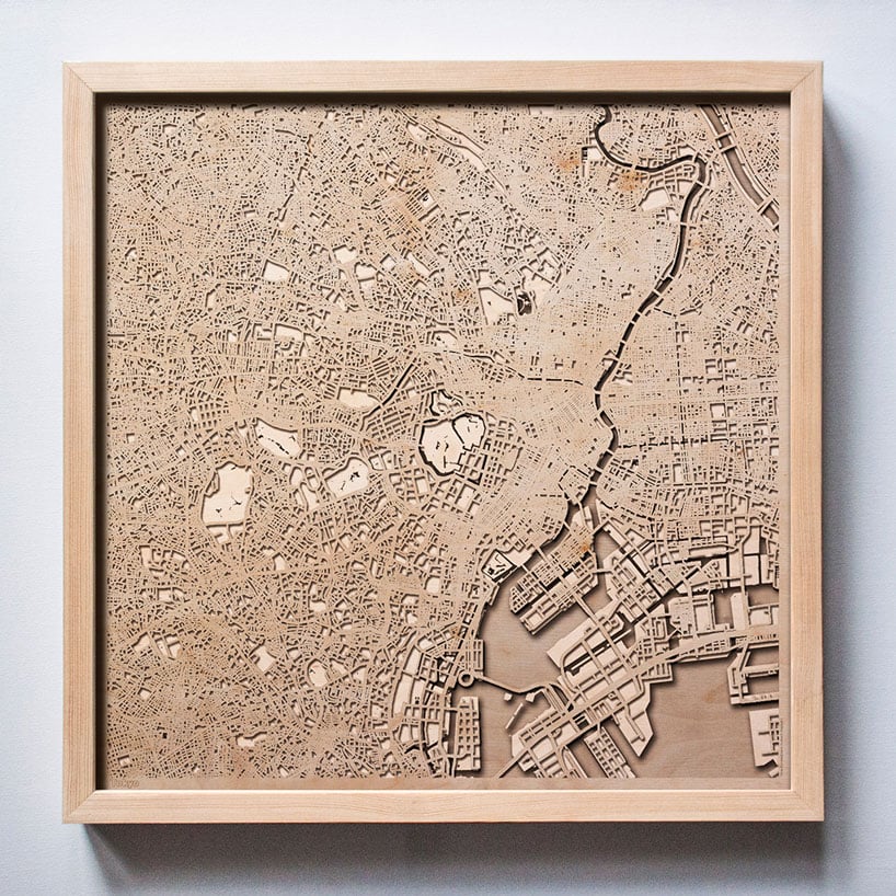 wood laser engraved map