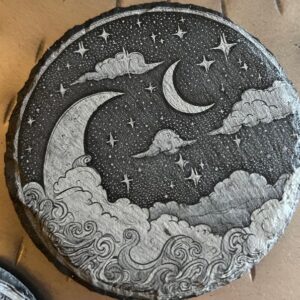 Celestial Moon Drink Coasters 4x4 Round. Mystical, stylish and made of slate. Set of 4.