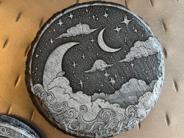 Celestial Moon Drink Coasters 4x4 Round. Mystical, stylish and made of slate. Set of 4.